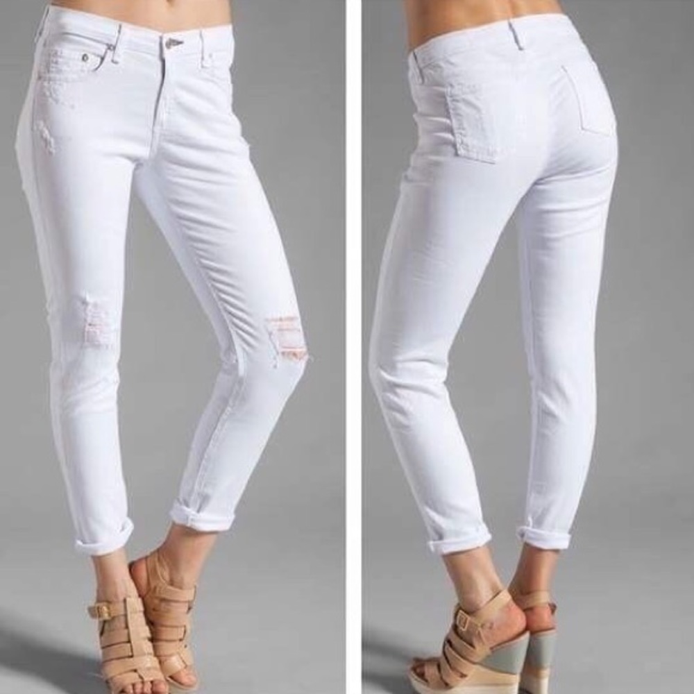 Rag & bone 32 dash slouchy skinny jeans white distressed W1518O337